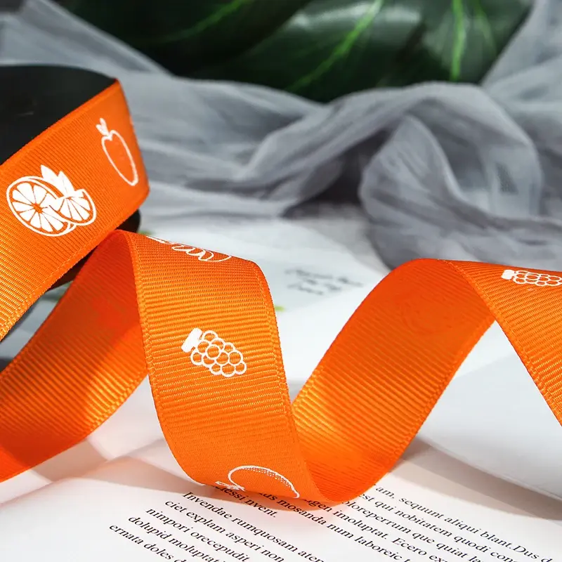 2.5cm 50Yards Fruit Printed Ribbon Gift Wrap Ribbons Cake Box Crafts Packing Halloween Party Christmas Decoration