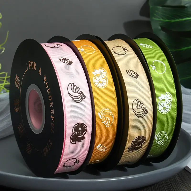 2.5cm 50Yards Fruit Printed Ribbon Gift Wrap Ribbons Cake Box Crafts Packing Halloween Party Christmas Decoration