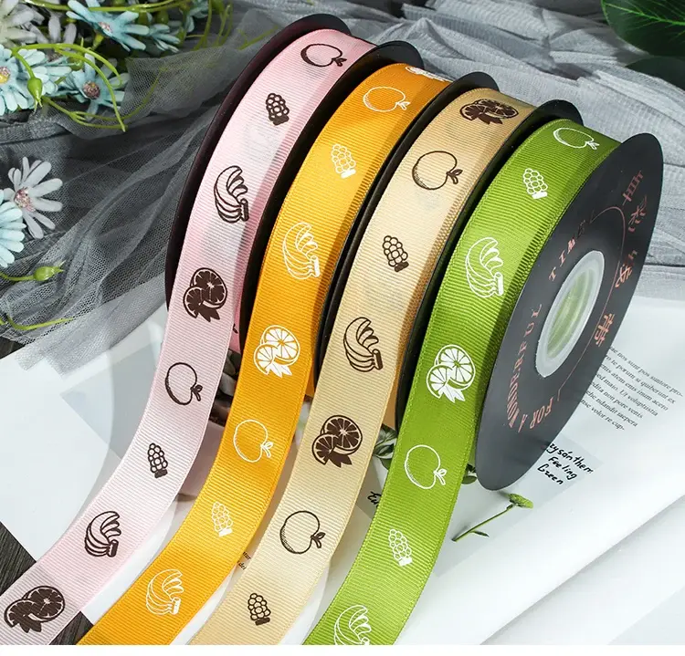 2.5cm 50Yards Fruit Printed Ribbon Gift Wrap Ribbons Cake Box Crafts Packing Halloween Party Christmas Decoration