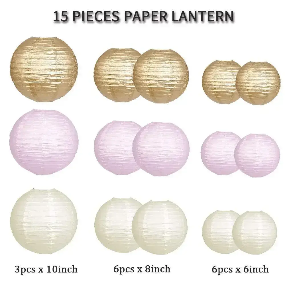 15piece Round Paper Lantern Set for Wedding Party Hanging Lanterns Birthday Decor Babyshower DIY Supplies