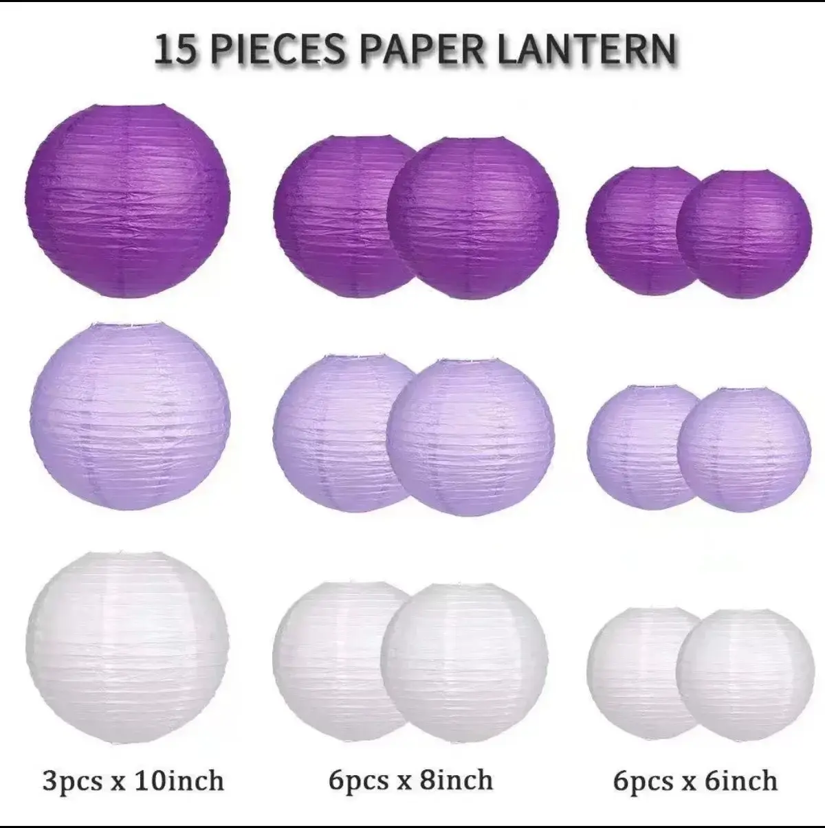 15piece Round Paper Lantern Set for Wedding Party Hanging Lanterns Birthday Decor Babyshower DIY Supplies