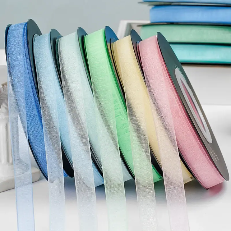 45m Length 1cm Wide Organza Ribbons for Gift Wrapping Decoration Wedding Bouquets Wreath Sewing Supplies