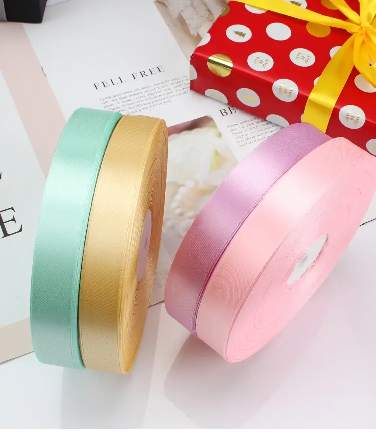 2cm 100Yards/Roll Satin Ribbons Wedding Christmas Gift Wrapping Decoration Supplies DIY Handmade Box Packaging Sewing Ribbon