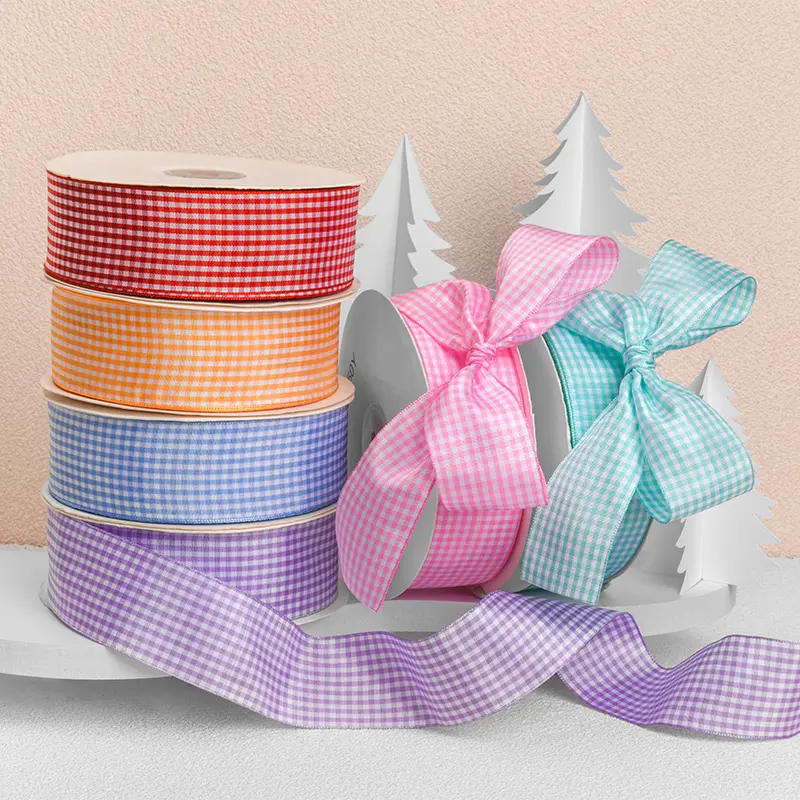 4cm 22meter/roll Plaid Ribbon Wedding Christmas Decoration DIY Sewing Fabric Handmade Bow Ribbon Flower Gift Packaging