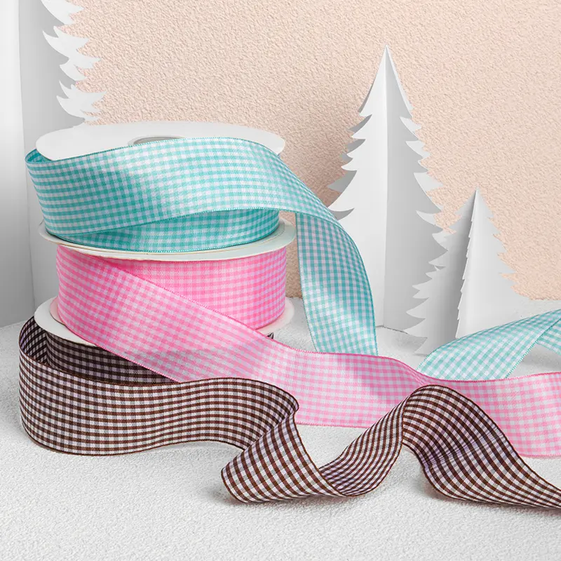 4cm 22meter/roll Plaid Ribbon Wedding Christmas Decoration DIY Sewing Fabric Handmade Bow Ribbon Flower Gift Packaging