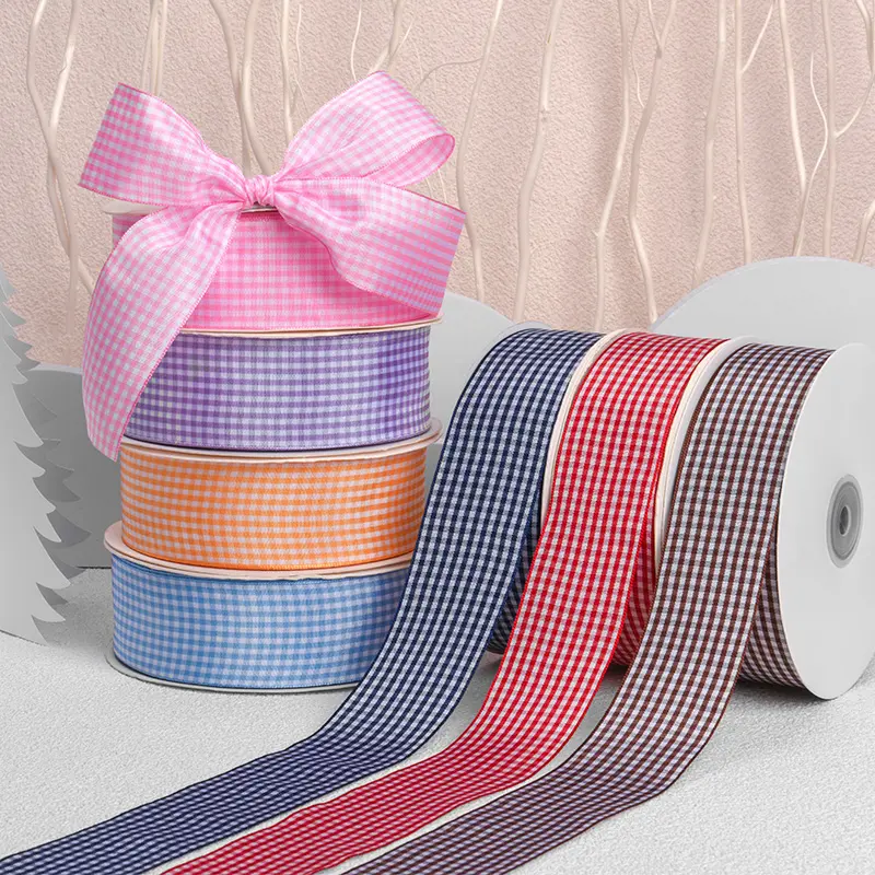 4cm 22meter/roll Plaid Ribbon Wedding Christmas Decoration DIY Sewing Fabric Handmade Bow Ribbon Flower Gift Packaging