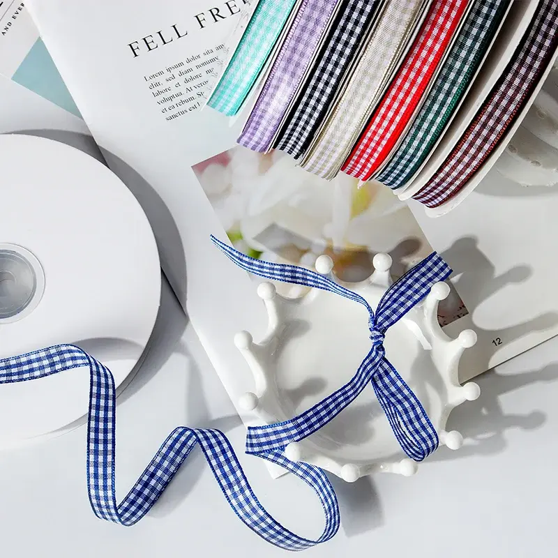 6mm/10mm/15mm/20mm 45meters/Roll Plaid Ribbon Wedding Christmas Decoration Handmade Bow Gift Packaging DIY Sewing Fabric