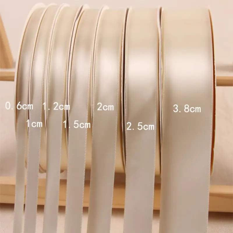 6/10/12/15/20/25/38mm 100Yards/Roll Beige Color Polyester Satin Ribbon Cake Candy Box Gift Packaging Decoration