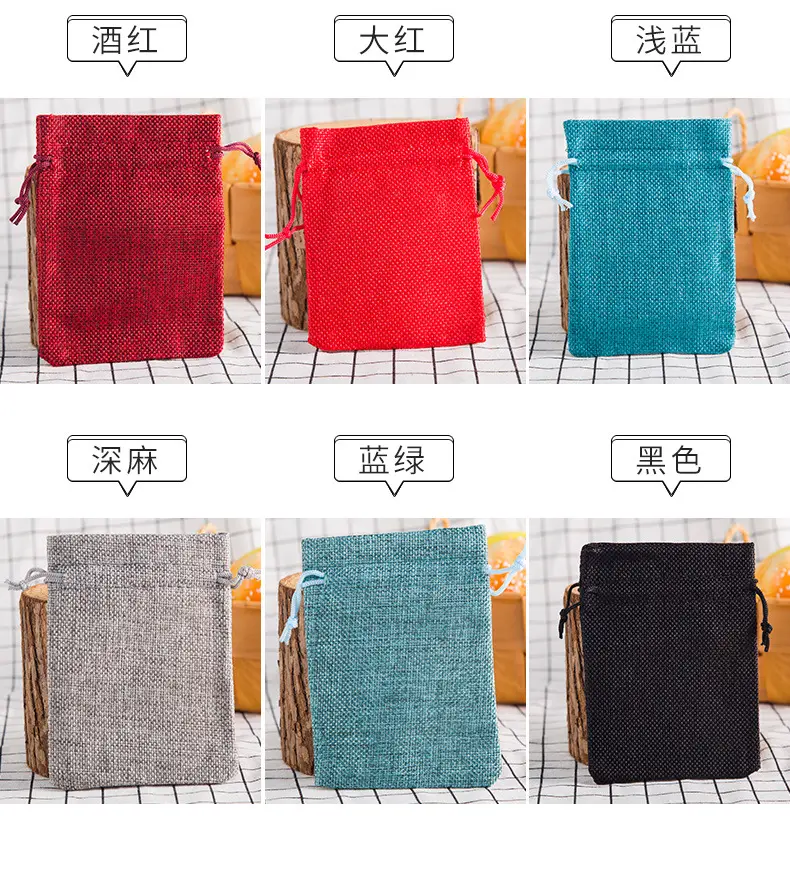 100pcs Vintage Natural Jute Burlap Gift Bags Christmas Halloween New Year Candy Bags Wedding Baby Shower Party Packaging Bags