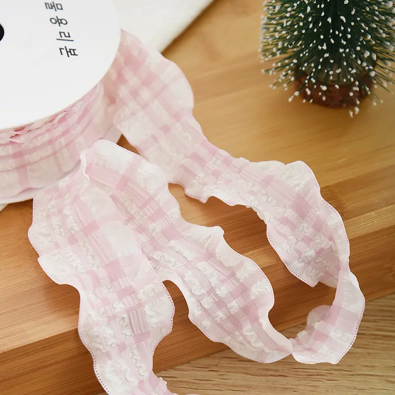 10yards/Roll 25/40mm Pleated Plaid Lace Ribbon DIY Handmade Crafts Material Flower Packaging Materials Clothes Lace Accessories