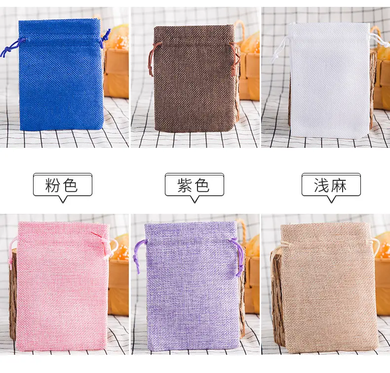 100pcs Vintage Natural Jute Burlap Gift Bags Christmas Halloween New Year Candy Bags Wedding Baby Shower Party Packaging Bags