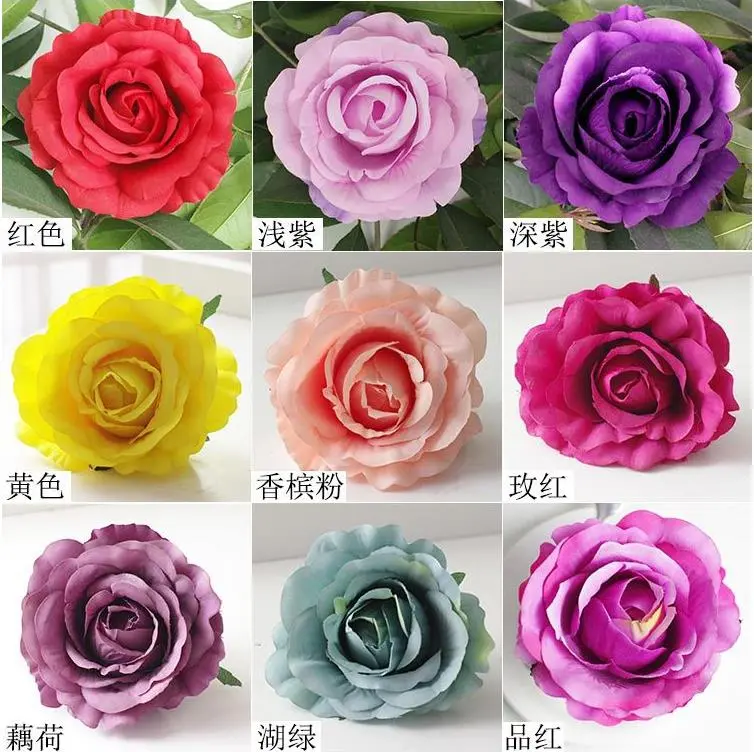 50pcs/Lots 12cm Large Artificial Roses Flower Heads DIY Wedding Wall Arch Flowers Valentine's Day Party Decoration Fake Flowers