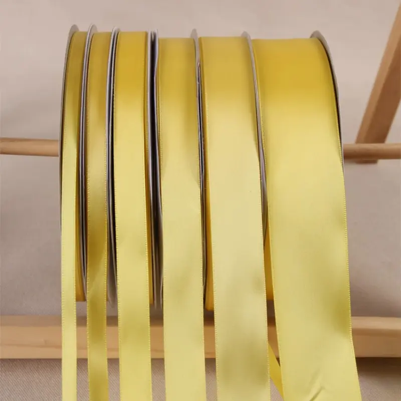Yellow Polyester Satin Ribbon 91Meters 0.6/1/1.2/1.5/2/2.5/3.8cm Wedding Party DIY Decoration Gift Wrapping Christmas Ribbons