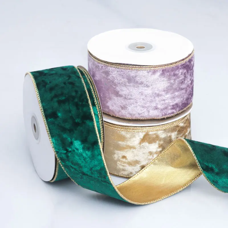 5cm 10Yards Roll Velvet Metallic Ribbon for Christmas Tree Decorations Birthday Gift Box Wrapping Party Decor