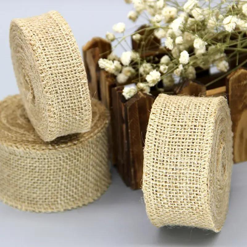 50Meters Jute Burlap Hessian Ribbons for Rustic Vintage Wedding Decoration DIY Crafts Fabric 3-4-5-6-8-10-15-30cm Jute Ribbons