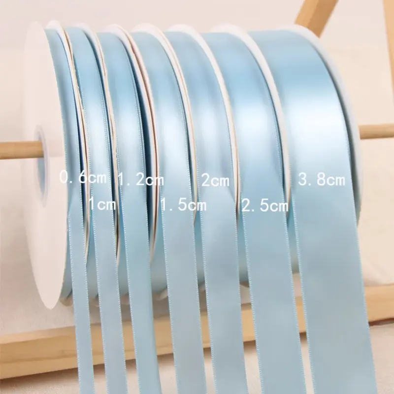 91Meters/Roll Light Blue Satin Ribbon 6/10/12/15/20/25/38mm DIY Bow Crafts Gift Wrapping Bouquets Party Christmas Decorations