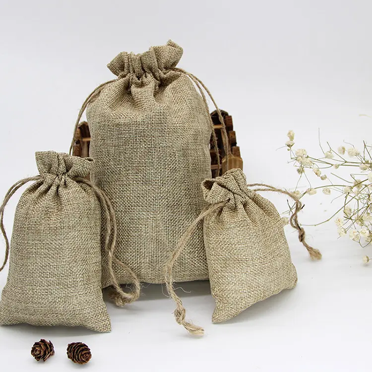 50PCS Vintage Retro Jute Burlap Drawstring Gift Bags Christmas Halloween Wedding Birthday Party Gift Packaging Hessian Pouches