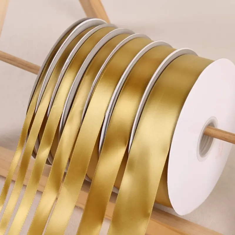 6/10/12/15/20/25/38/50mm 91Meters Single Face Ribbon Deep Gold Polyester Christmas Ribbon Party Decorations Halloween Ribbon