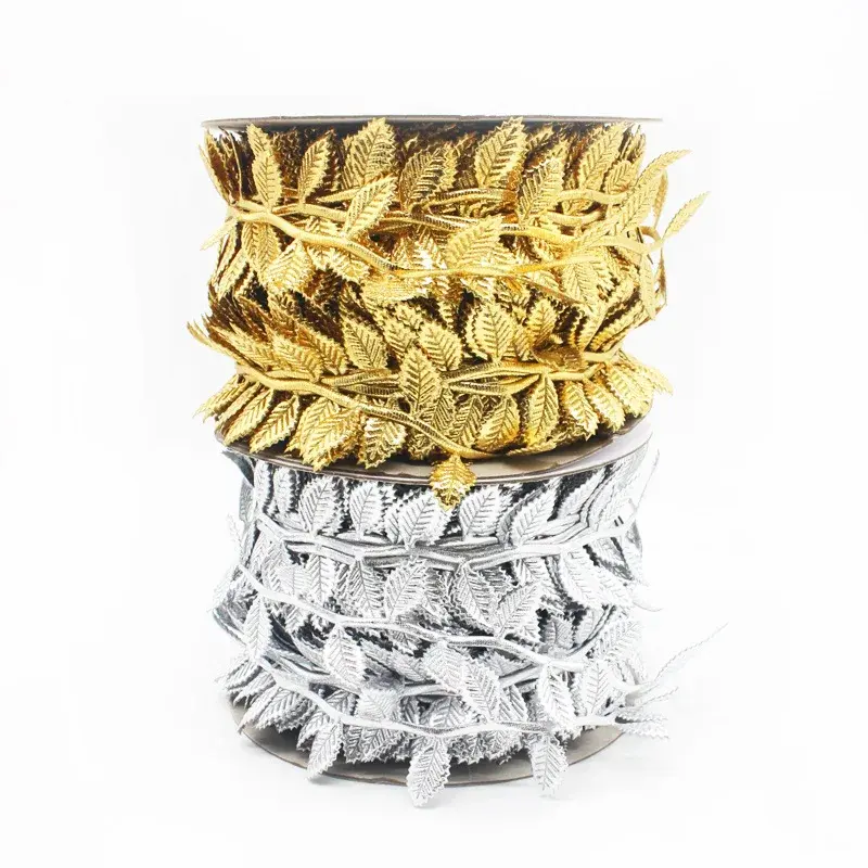 50Meter/Roll Gold Silver Printed Gift Wrap Ribbon Bows Home Party Decorative DIY Christmas Handmade Tree Leaf Ribbon for Crafts