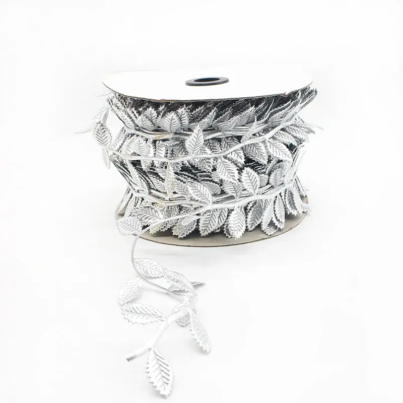 50Meter/Roll Gold Silver Printed Gift Wrap Ribbon Bows Home Party Decorative DIY Christmas Handmade Tree Leaf Ribbon for Crafts