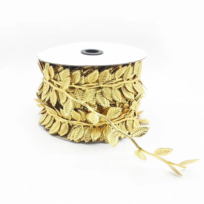 50Meter/Roll Gold Silver Printed Gift Wrap Ribbon Bows Home Party Decorative DIY Christmas Handmade Tree Leaf Ribbon for Crafts