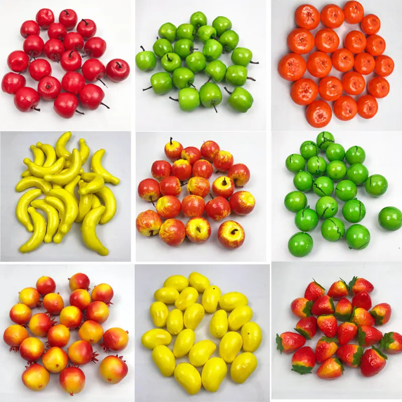 20pcs Mini Artificial Fruits Vegetables For Wedding Home Decoration DIY Crafts Chrismas Gifts Fake Fruit Apple Peach Orange Pear
