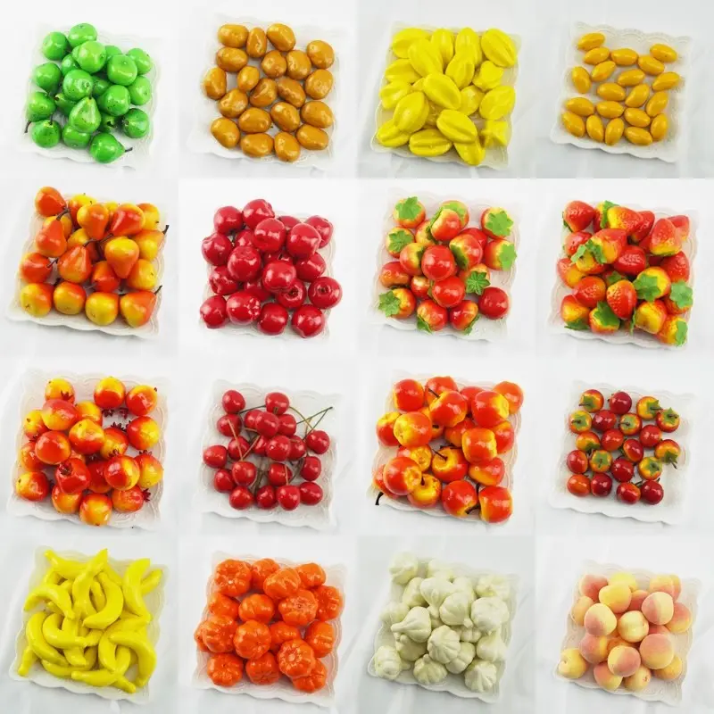 20pcs Mini Artificial Fruits Vegetables For Wedding Home Decoration DIY Crafts Chrismas Gifts Fake Fruit Apple Peach Orange Pear