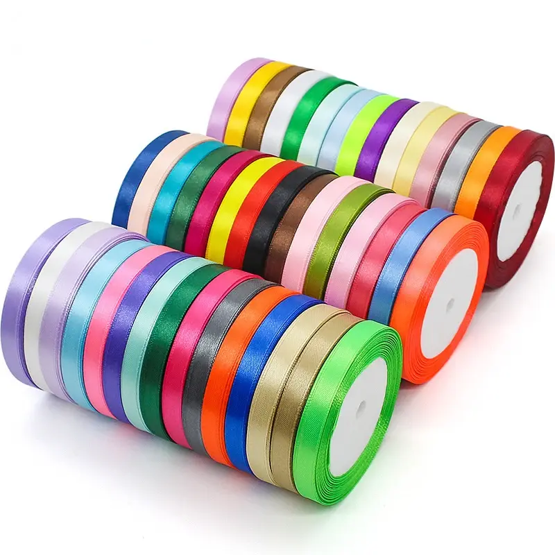 25Yards/Roll 10mm White Red Black Beige Silk Satin Ribbons 45colors Crafts Bow Handmade Gift Wrap Party Wedding Decorative