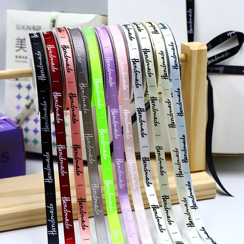 10mm Handmade Printed Satin Ribbons 2Meters/Lot DIY Handmade Crafts Material Birthday Cake Gift Box Decoration Silk Ribbons