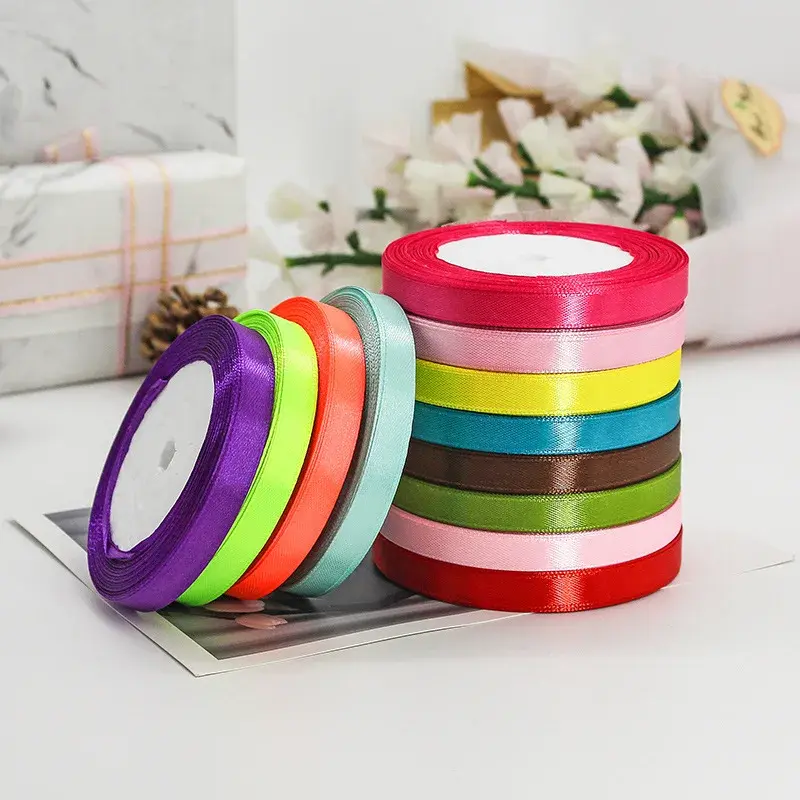 25Yards/Roll 10mm White Red Black Beige Silk Satin Ribbons 45colors Crafts Bow Handmade Gift Wrap Party Wedding Decorative