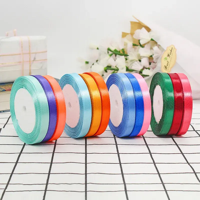 25Yards/Roll 10mm White Red Black Beige Silk Satin Ribbons 45colors Crafts Bow Handmade Gift Wrap Party Wedding Decorative