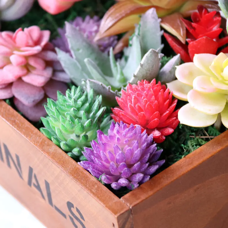 Red Flocking Artificial Succulents Plants Desktop Table Bedroom Office Mini Bonsai Ornament Fake Plants Home Garden Decoration