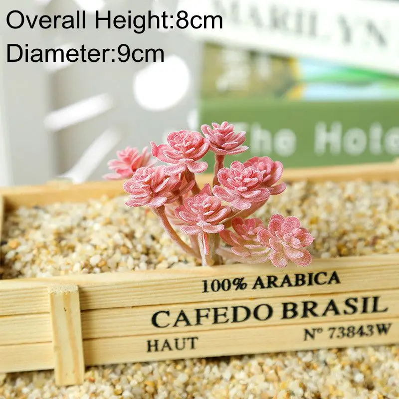 Red Flocking Artificial Succulents Plants Desktop Table Bedroom Office Mini Bonsai Ornament Fake Plants Home Garden Decoration