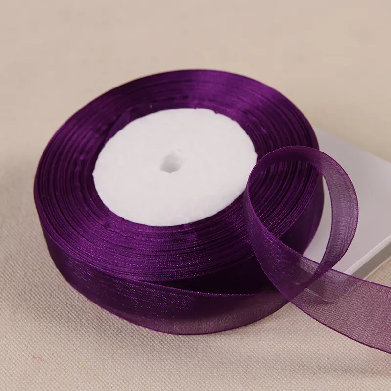 12mm 15mm 20mm 25mm 40mm 50mm Dark Purple Transparent Organza Ribbons DIY Crafts Fabric Christmas Wedding Birthday Party Decor