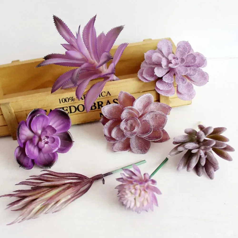 Purple Flocking Artificial Succulents Plants Bonsai Desktop Fake Plants Wedding Decoration Plante Artificielle 40 Styles Pick Up