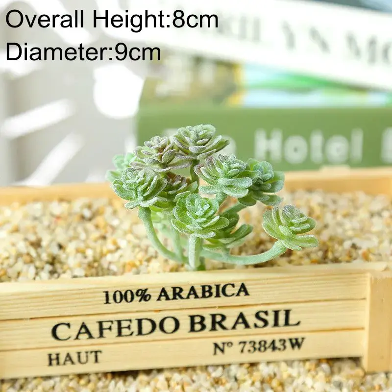 Green Flocking Artificial Succulents Plants Desktop Table Bedroom Office Mini Bonsai Ornament Fake Plants Home Garden Decoration