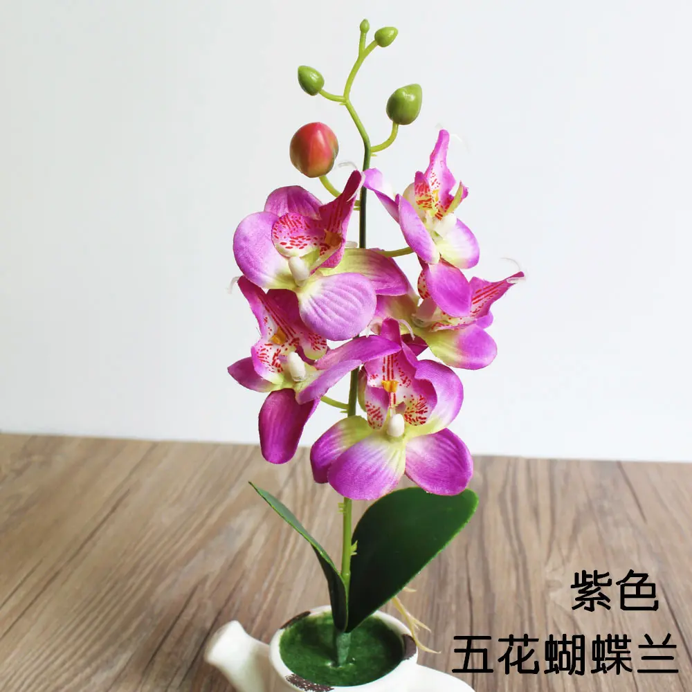 28cm 5Heads Artificial Butterfly Orchid Flower Branch Home Garden Decoration DIY Wedding Flower Wall Arches Fake Flowers Flores