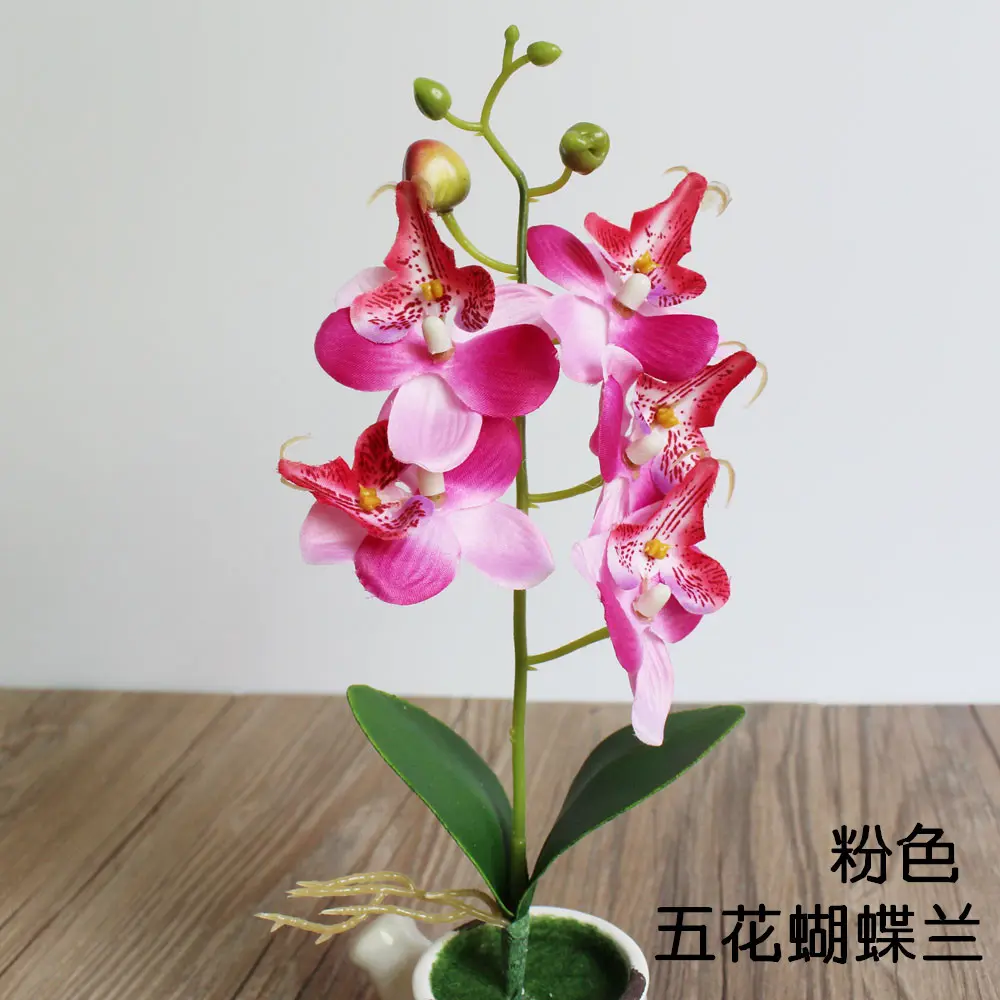 28cm 5Heads Artificial Butterfly Orchid Flower Branch Home Garden Decoration DIY Wedding Flower Wall Arches Fake Flowers Flores
