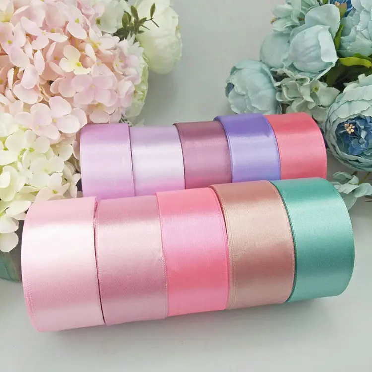 Wedding Birthday Party Decorative Satin Ribbons White Black Blue Pink Purple Green Red Orange Yellow Silk Satin Ribbons 22Meters