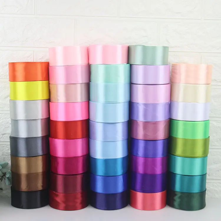 Wedding Birthday Party Decorative Satin Ribbons White Black Blue Pink Purple Green Red Orange Yellow Silk Satin Ribbons 22Meters