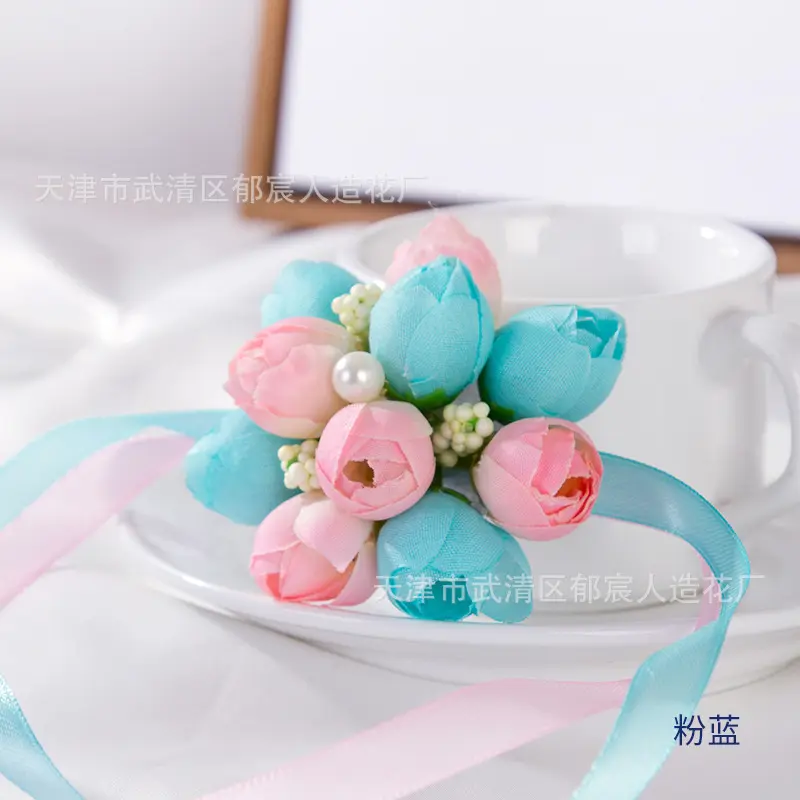 One Piece Satin Ribbon Artificial Flowers Rose Wrist Corsage Bridesmaid Flowers For Wedding Party Decoration