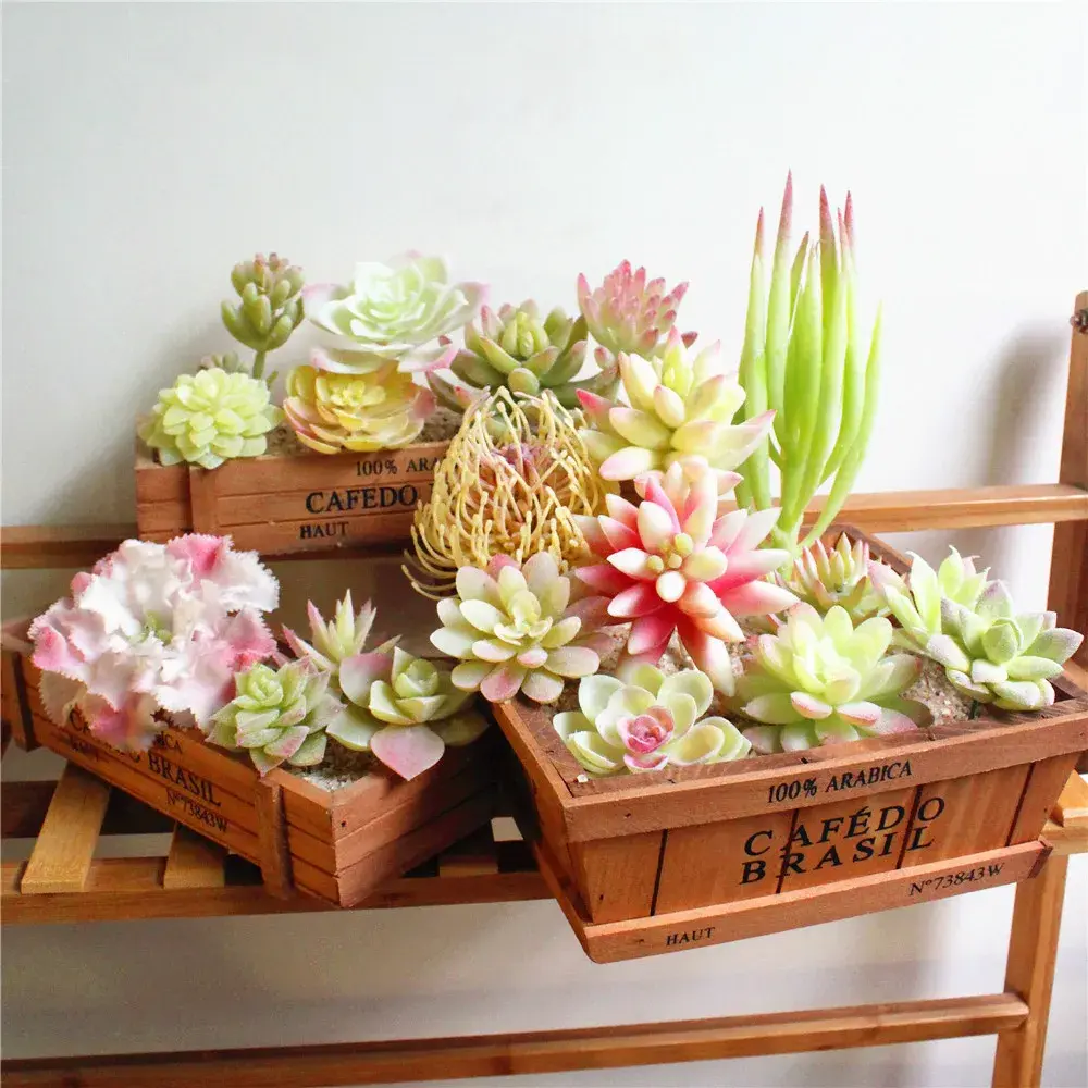1pc White Flocking Artificial Succulents Plants Flower Arrangement Accessories Desktop Bonsai Home Garden Decoration Fake Plants