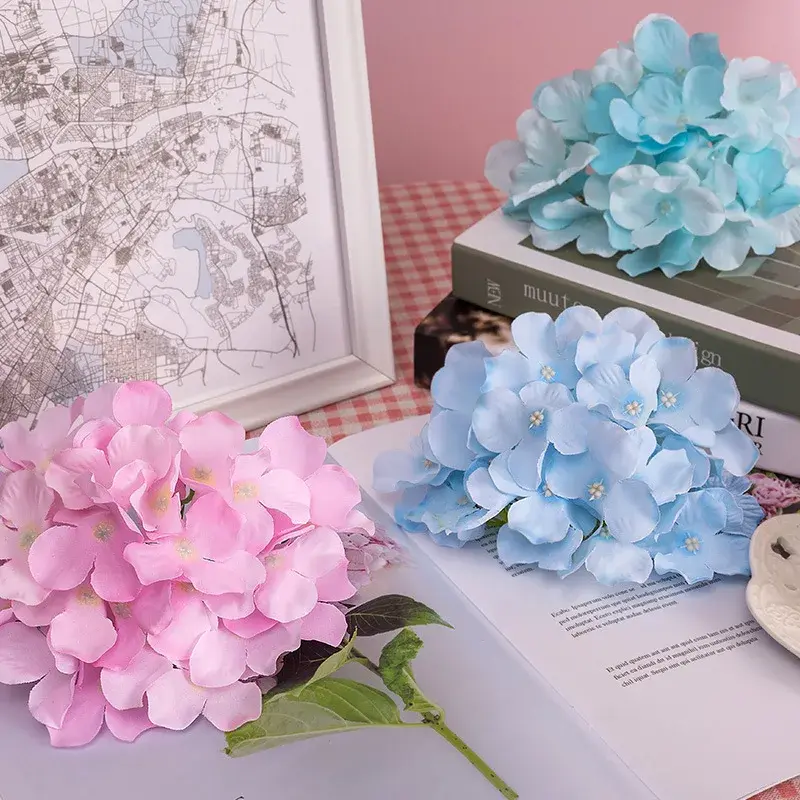 13-15cm Silk Hydrangea Flower Wedding Decoration White Artificial Flowers Spring Vivid Big Hydrangea Wedding Flowers Decoration