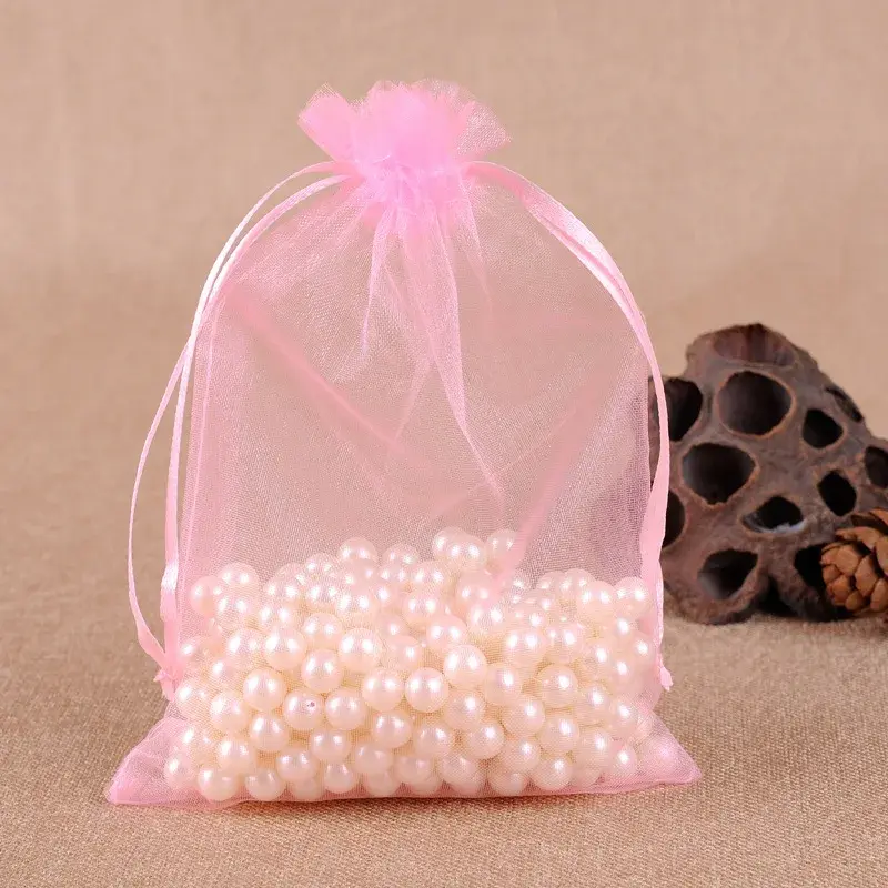 50pcs 7x9cm 9x12cm 10x15cm 15x20cm Organza Gift Bags Christmas Halloween Wedding Party Gift Box Candy Chocolate Packaging Bags