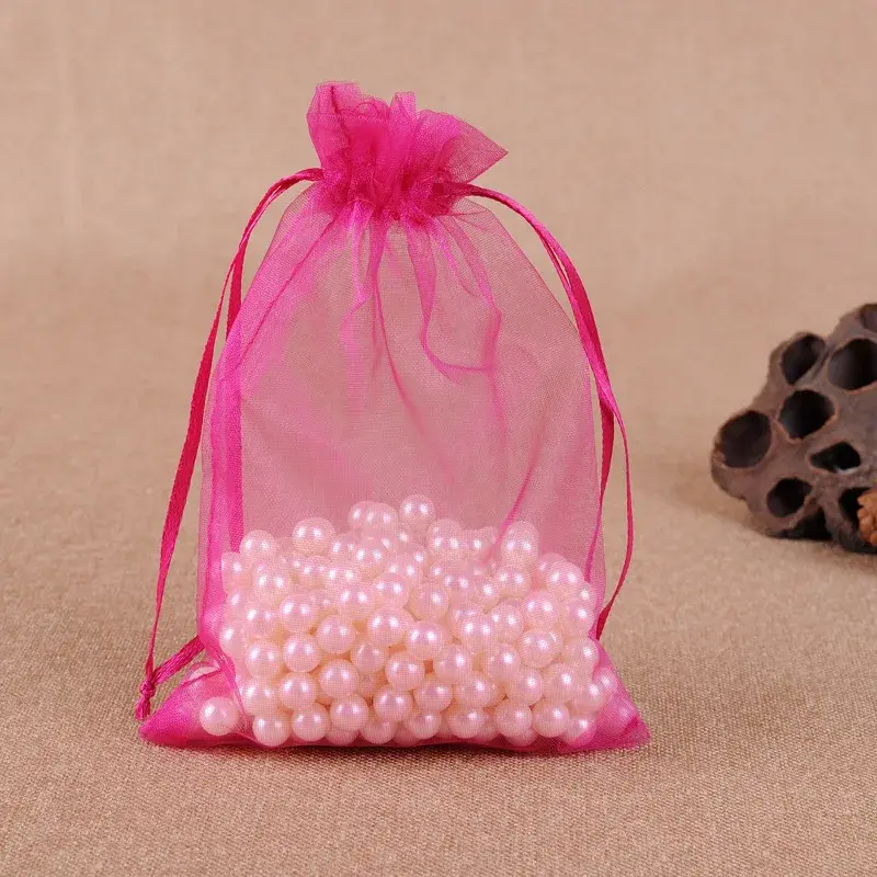 50pcs 7x9cm 9x12cm 10x15cm 15x20cm Organza Gift Bags Christmas Halloween Wedding Party Gift Box Candy Chocolate Packaging Bags