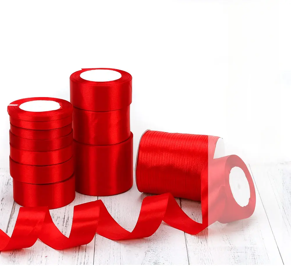 Red Satin Ribbon Wedding Christmas Halloween Party Decoration Gift Wrapping Scrapbooking Supplies DIY Bow Crafts Packing Tape