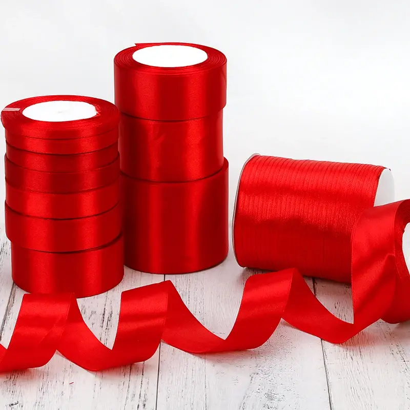 Red Satin Ribbon Wedding Christmas Halloween Party Decoration Gift Wrapping Scrapbooking Supplies DIY Bow Crafts Packing Tape