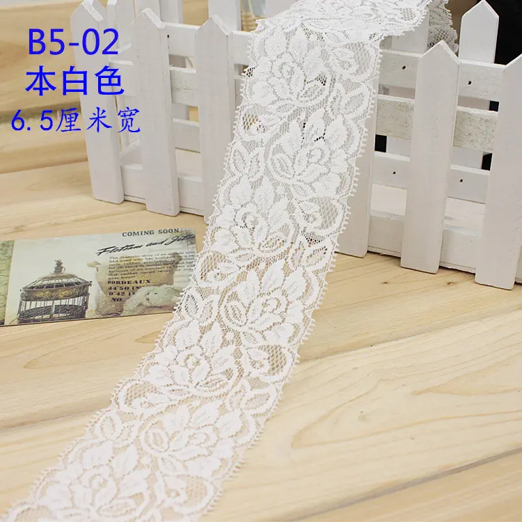 6.5cm Soft Elegant Elastic Lace Trim Fabric Ribbons Tape DIY Sewing Garment Wedding Decoration Accessories White Lace Trimming