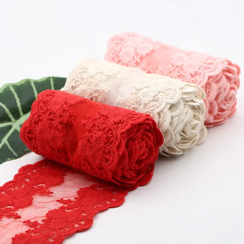 One Meter Black White Beige Red Cotton Floral Embroidered Lace Ribbon DIY Handmade Crafts Apparel Sewing Fabric Sheer Mesh Tape