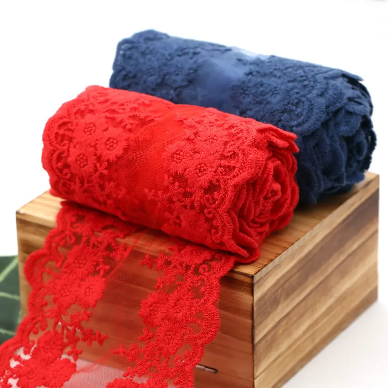 One Meter Black White Beige Red Cotton Floral Embroidered Lace Ribbon DIY Handmade Crafts Apparel Sewing Fabric Sheer Mesh Tape